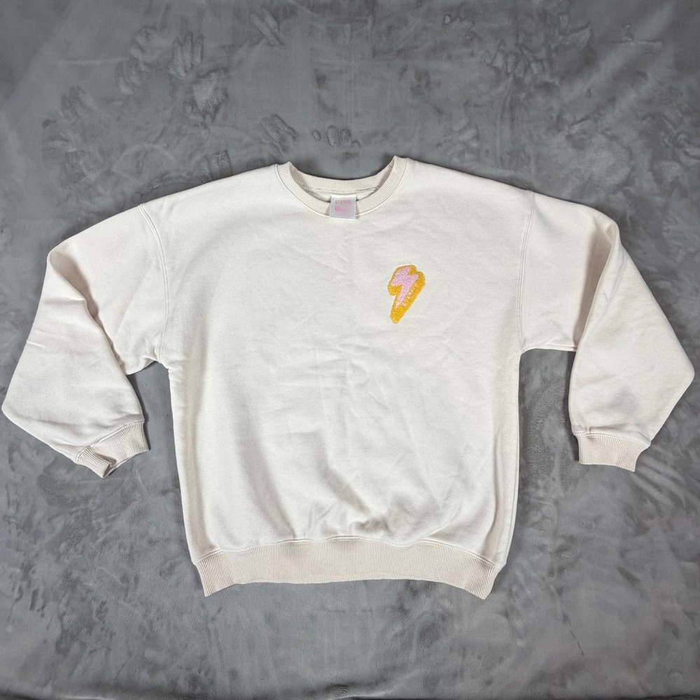 Starfit Cream Lightning Bolt Chenille Patch Crewneck Sweatshirt S/M